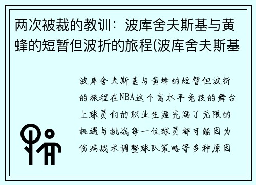 两次被裁的教训：波库舍夫斯基与黄蜂的短暂但波折的旅程(波库舍夫斯基2k)