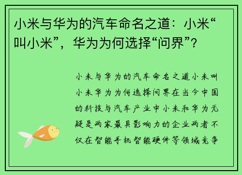 小米与华为的汽车命名之道：小米“叫小米”，华为为何选择“问界”？