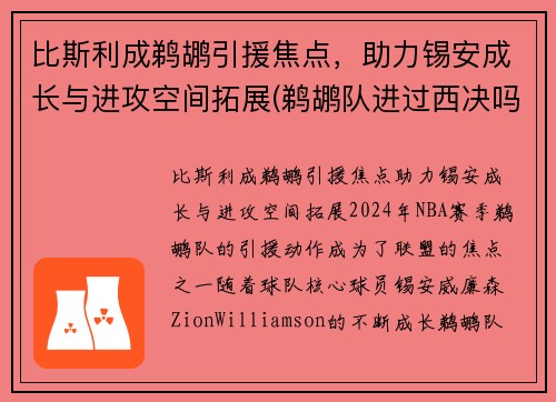 比斯利成鹈鹕引援焦点，助力锡安成长与进攻空间拓展(鹈鹕队进过西决吗)
