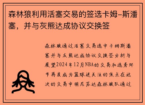 森林狼利用活塞交易的签选卡姆-斯潘塞，并与灰熊达成协议交换签