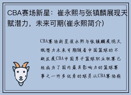 CBA赛场新星：崔永熙与张镇麟展现天赋潜力，未来可期(崔永熙简介)